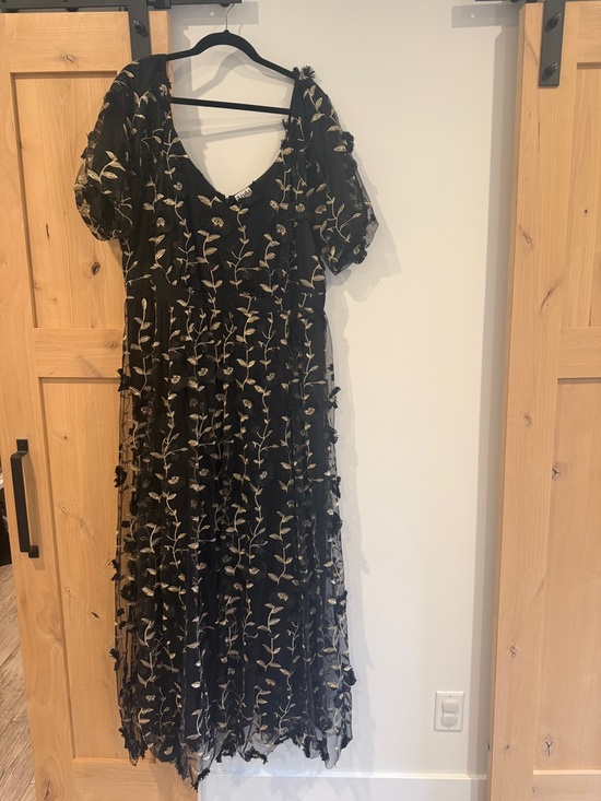 ARULA Dresses & Skirts - ARULA Black Maxi Dress with Gold Leaf Embroidery